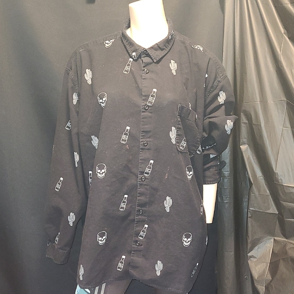 Black Skull and Cactus Print Men's Shirt ABOUND 2XL